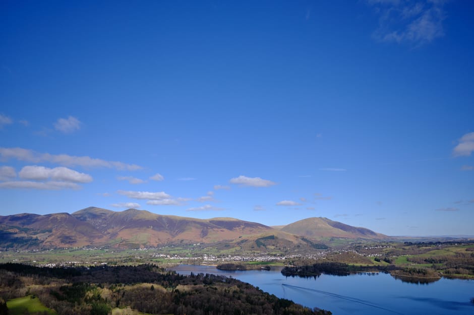 Keswick view of mountains and the lake in the Lake District