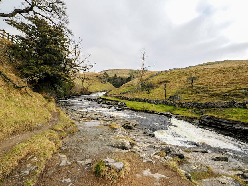 Yorkshire Dales national park landscape with river running through green hills